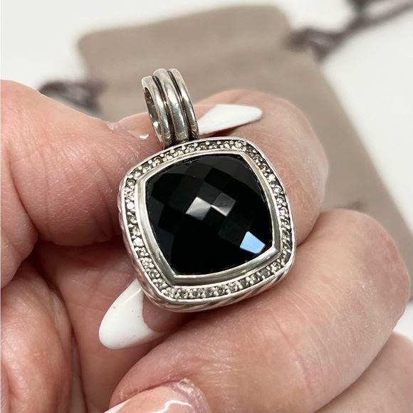 David Yurman 14mm Black Onyx Pave Diamond Albion Enhancer Pendant .925 - Picture 8 of 10